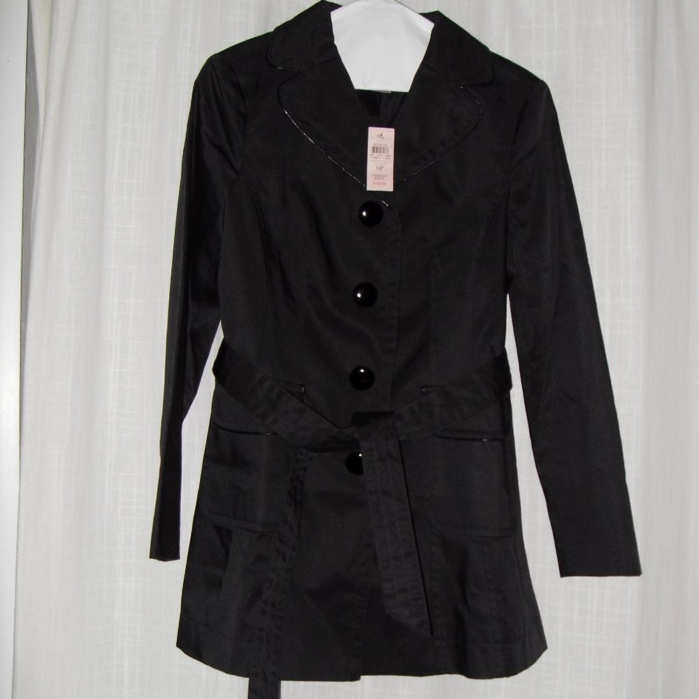 Ann Taylor Black Spring Trench Coat PS Belted